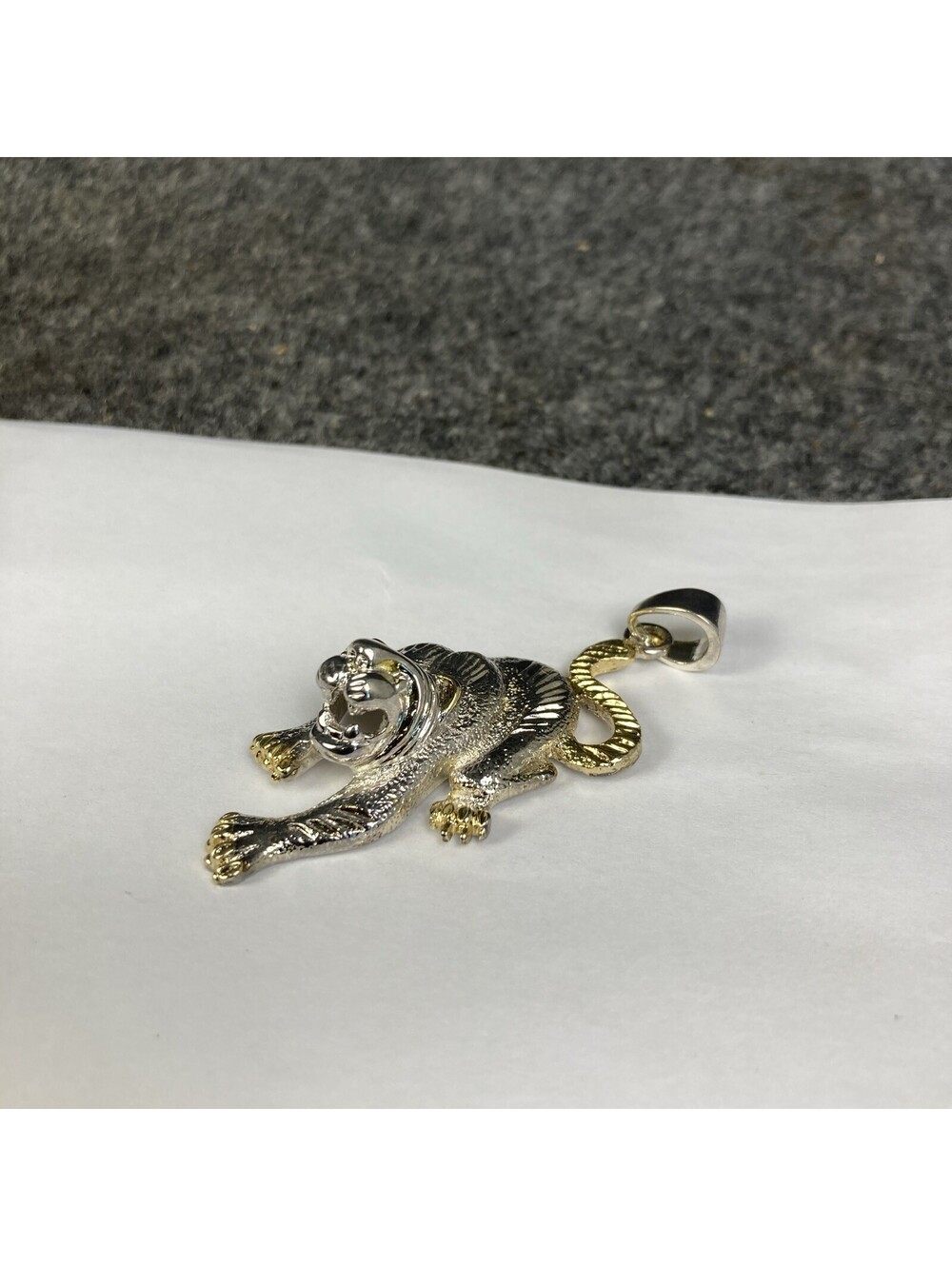 Silver & Gold Tone 2 1/2" L x 1 5/8" W Crouching Tiger Pendant 7306 NEW